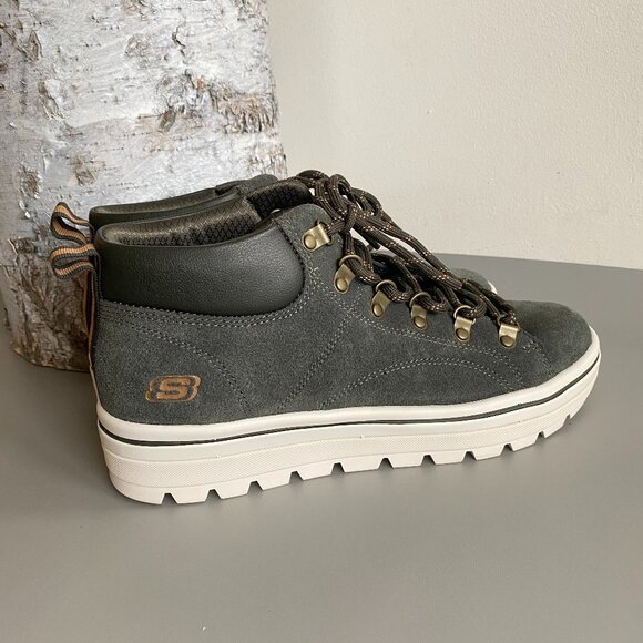 Skechers Street Cleats Haute Hikes Green Suede Boots S8 - Picture 4 of 10